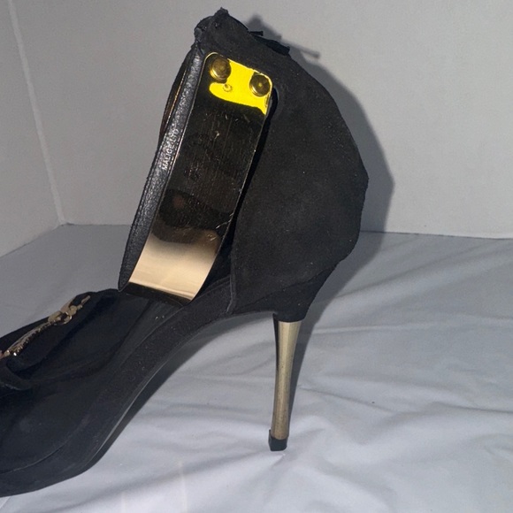 Jeffrey Campbell Malice Shoe "F-u-c-k Off" Black Suede Gold Chain Heel Size 8.5 - Picture 9 of 14